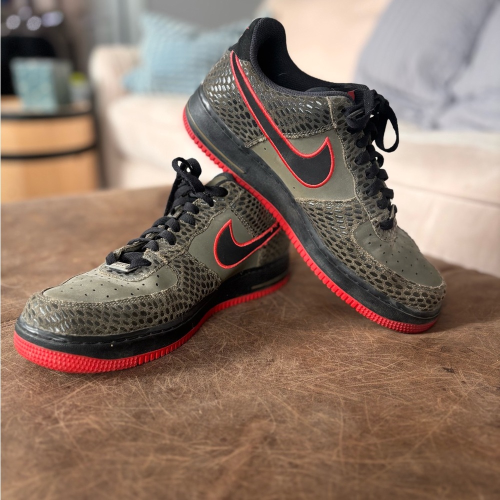 Nike Men's Olive and Crimson Red Air Force 1